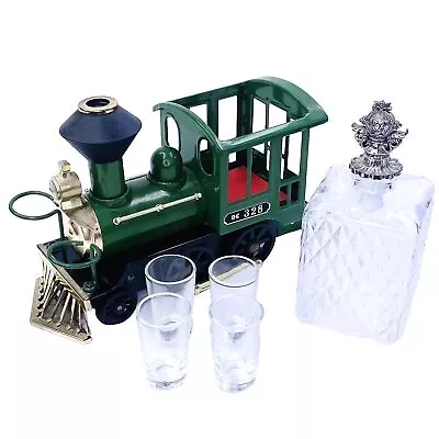 VINTAGE DC328 Green Train Locomotive Music Box Decanter With 4 Glasses Working • $139.99