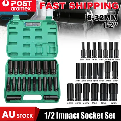 1/2  Drive Deep Impact Socket Set CR-V Steel Metric Sockets Long 20PCS 8-32MM AU • $30.69
