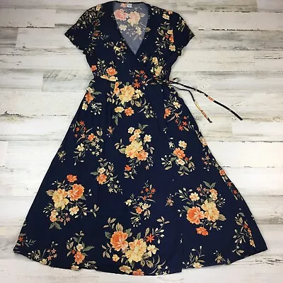 Old Navy Womens Wrap Dress Small Blue Floral Midi Casual Summer Beach • $18.99