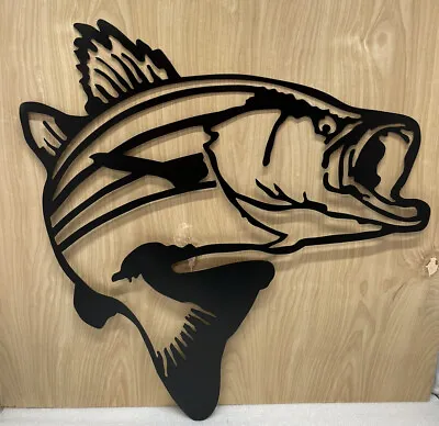 New Bass Jumping Fish Large Metal Wall Art Sign Fishing Laser Cut Cutout USA • $26