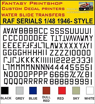 Raf Serial Number Letters Planes Models Water Slide Transfers Decals Kits 1/48 • £9.95