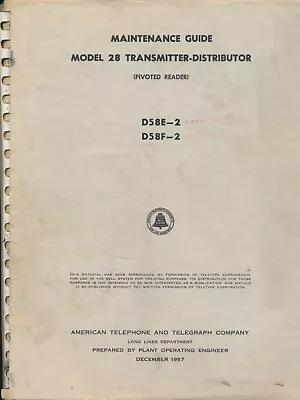 Model 28 Transmitter-distributor D58e–2 D58f–2 At&t Maintenance Guide • $25