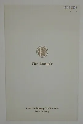 Santa Fe Railway 1939  Folder Menu - The Ranger • $20