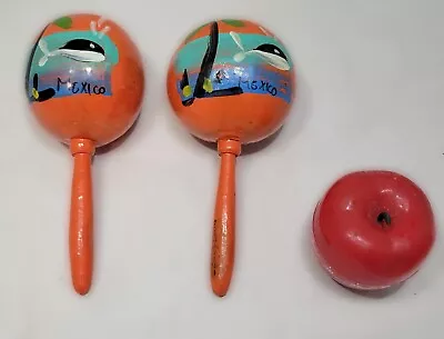 Vintage Pair Of Authentic Mexican Hand Painted Gourd Maracas Whale Orange Blue • $9.10