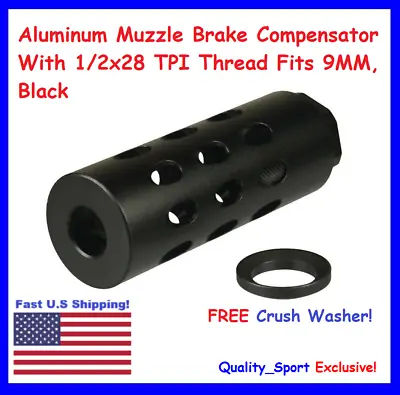 Aluminum Muzzle Brake Compensator With 1/2x28 TPI Thread Fits 9MM Black • $19.80