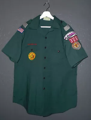 BOY SCOUTS Of America Venturing Uniform Shirt BSA #306 Vtg Green USA Mens LG • $29.99