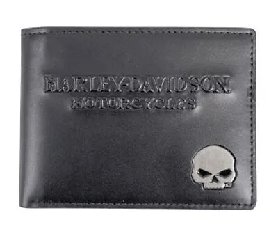 Harley-Davidson Skull Medallion Removable ID Leather Billfold CORESM25-BLACK • $56.69