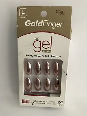 KISS Gold Finger Nails Long Length Almond Mirror-Finish Pink Manicure GF80 • $12