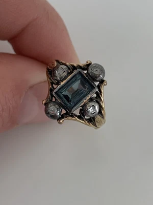 £185 • Buy 18ct Gold Georgian￼ Emerald Cut Green Spinel & Diamond￼ Ring CE￼
