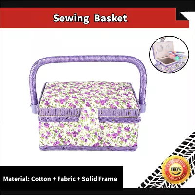 Fabric Sewing Box Container Storage Organiser Case Large Flower Printed Craft • $43.48