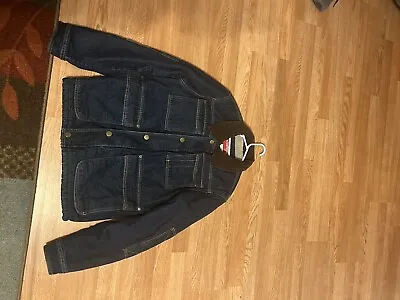 Wrangler Jacket Mens Small Blue Denim Sherpa Lined Corduroy Collar Western Snap • $70