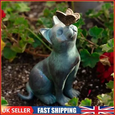 Cat Play Butterfly Statues Figurines Garden Resin Sculptures Landscape Ornament • £10.69