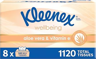 Kleenex Aloe Vera & Vitamin E 3 Ply Facial Tissues 1120 Count (8 X 140 Pack) - P • $44.37