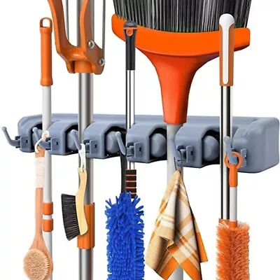 Wall Mounted 5 Rack Kitchen Storage Mop Broom Holder Organiser Brush Hanger Hook • £4.73