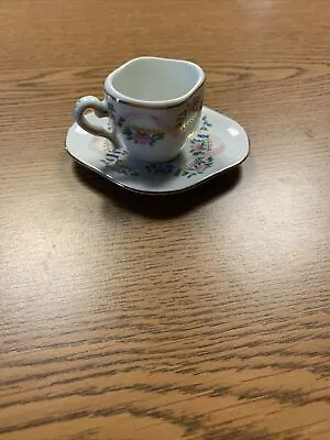 VTG 1898 China Co Miniature Pink Floral Tea Cup & Saucer With Gold Trim • $12