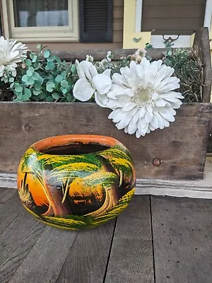 Vintage MCM Hand Painted Clay Planter. Made In Mexico. • $38