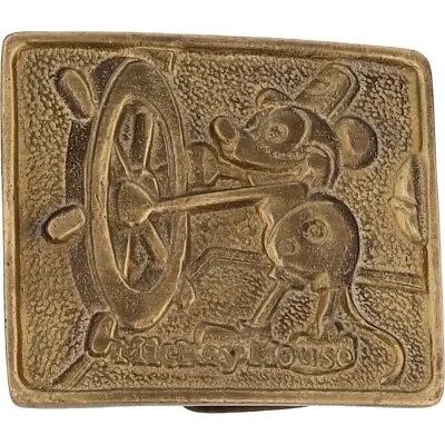 New Brass Mickey Mouse Steamboat Willie Disneyana Disney 70s NOS Vtg Belt Buckle • $85