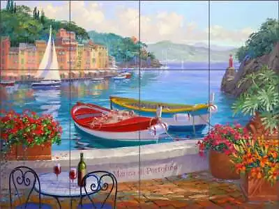 Mediterranean Tile Backsplash Senkarik Portofino Boat Art Ceramic Mural MSA122 • $125