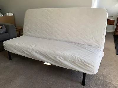 Ikea White Nyhamn Sofa Bed Convertible Bed Settee Removable Cushions • £80