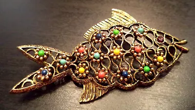 Stunning Vintage Estate Mcm High End Gold Tone Fish 2 5/8  Brooch!!! G639 • $0.99