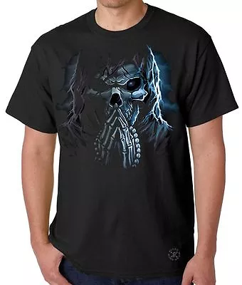 PRAYING GRIM REAPER T-SHIRT ~ Evil Skull Of Death Tee ~ MMA Biker Bad Ass • $17.99