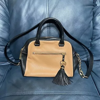 Michael Kors Leather Medium Satchel Handbag Tan/Black • $60