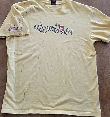 Rare Quicksilver  Eddie Would Go!  Y2k  Splatter T-shirt Waimea Bay Yellow Sz L  • $55.88