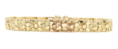 Men's 8  High Shine Retro Style 14KT Yellow Gold 9.7mm Nugget Bracelet - 26.97g • $1539.95