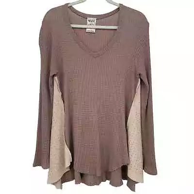 Vocal USA Large Tunic Top Waffle Knit Long Sleeve Handkerchief Asymmetrical Hem • $23.20