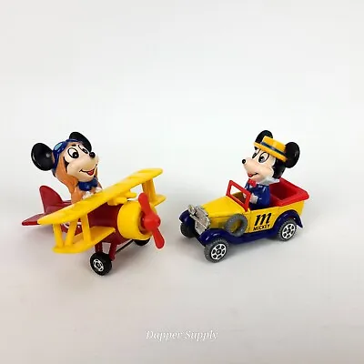 Vintage Walt Disney Mickey Mouse TOMY Airplane Biplane & Car No.PD-1 No.PD-5  • $16.14