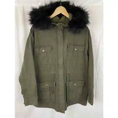 Amerian Eagle Women's M65 Faux Fur Hooded Jacket Military Olive Green Size L • $35