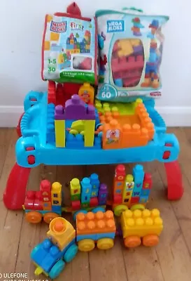 Mega Blocks Table 2 Trains & 2 Bags Of Mega Bloks Good Cond Collection Only B30 • £21.99