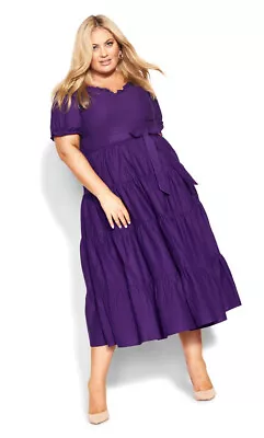 City Chic Ladies Puff Sleeve Maxi Dress Size 14 XS Colour Petunia • $39.99