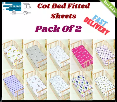 DTEXHOMES 2 X Cot Bed Fitted Sheets Pollycotton Soft Fitted Sheets Or PillowPack • £4.46