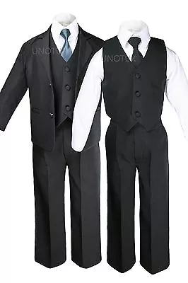 $43.98 • Buy New 6pc Black Formal Tuxedo Suit + Extra Satin Necktie For Boy Baby Toddler S-20