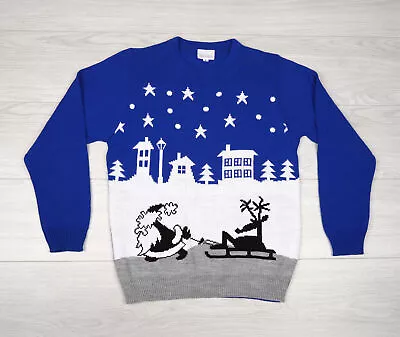 Funny Christmas Jumper Adults SMALL Santa Pulls Sledge Festive Rude Joke Sweater • £11.95