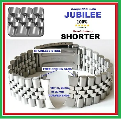 SHORT Fit For JUBILEE WATCH BRACELET STAINLESS STEEL 2 LINKS SHORTERCURVED ENDS • £16.95