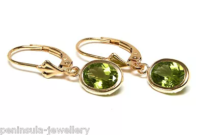 9ct Gold Peridot LeverBack Oval Drop Earrings Gift Boxed Made In UK • £90.99