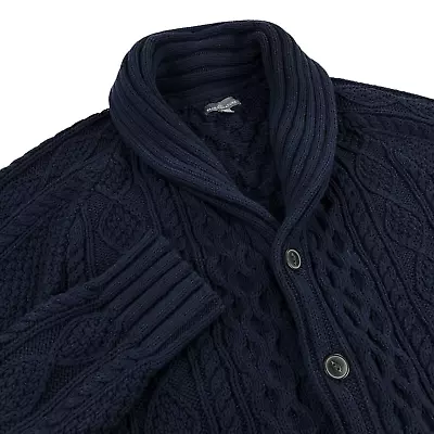 LL Bean Signature Shawl Cardigan Fisherman Sweater Mens XL Heavey Knit Blue NEW • $99