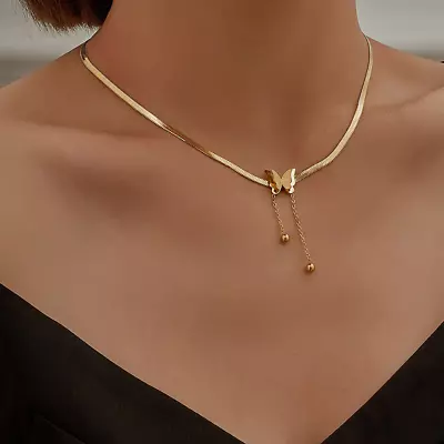 Vintage Butterfly Necklace For Women Gold Stainless Steel Blade Snake Chains  • $14.99