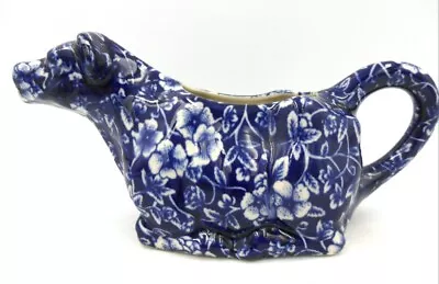 Cow Creamer Staffordshire Calico Burleigh Stamp Chintz Blue And White Design • £59