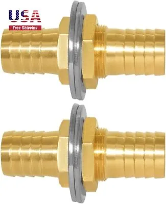 2PCS Brass Barb Bulkhead Fitting 3/4 OD Barb Thru-Bulk Coupling Tank Connector • $19.99