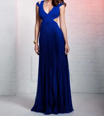 Women's LM By Mignon HY1223 Cutout Gown With Pleated Skirt Window Back Blue  • $200