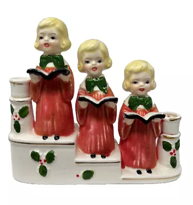 Vintage Ucagco Christmas Flocked 3 Blonde Girls Choir Candle Holder Figurine • $109.99
