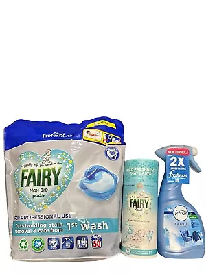 Fairy Non Bio Pods X 50 In Wash Scent Booster And Febreze Classic Fabric spray  • £19.99