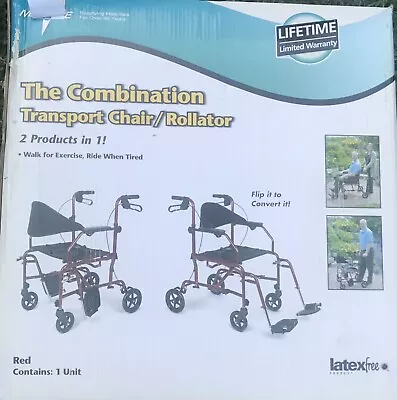 Medline The Combination Transport Chair & Rollator 2 In 1 (Black/Red) NIB • $174.99