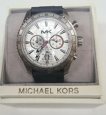 Michael Kors Chronograph Silver Dial Black Silicone Analog Men's Watch MK8353 • $105