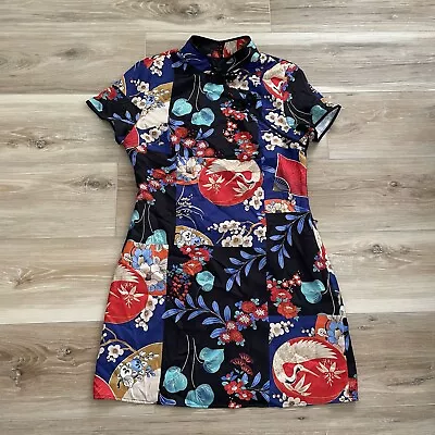 Zara Cheongsam Asian Inspired Crane Floral Print Dress Sz M NEW • £53.07