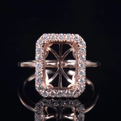 Emerald Cut 11x9MM Natural Diamond Women Promise Halo Ring Setting 14K Rose Gold • $585
