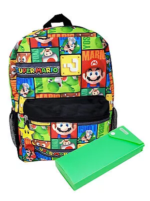 Super Mario Boys School Backpack 16  Yoshi Luigi Nintendo And Pencil Case Set • $23.99